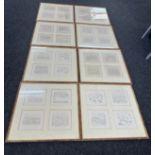 Set of 8 framed humour prints ' Manors and Customs of Yu Englyshe in 1849' several editions-