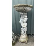 Large concrete bird bath 40 inches tall 18 inches diameter