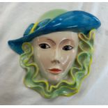 Vintage Crown Devon hand painted wall hanging face mask signed ' Hand painted staffs England '