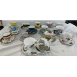 Selection of single cup and saucers to include Royal Albert, Crownford etc