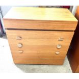 6 Drawer mid century teak chest measures approximately 35 inches tall 34 inches wide 17.5 inches
