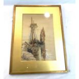 Signed framed galleon ship water colour measures approximately 20 inches by 15 inches