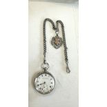 Gents silver acme lever pocket watch complete with chain and fob