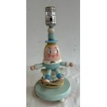 Vintage novelty Humpty Dumpty Wooden Nursery Lamp No Shade measures approx 13 inches tall
