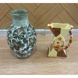 Hand painted art deco jug and a Denby ware vase largest measures approx 12 inches tall