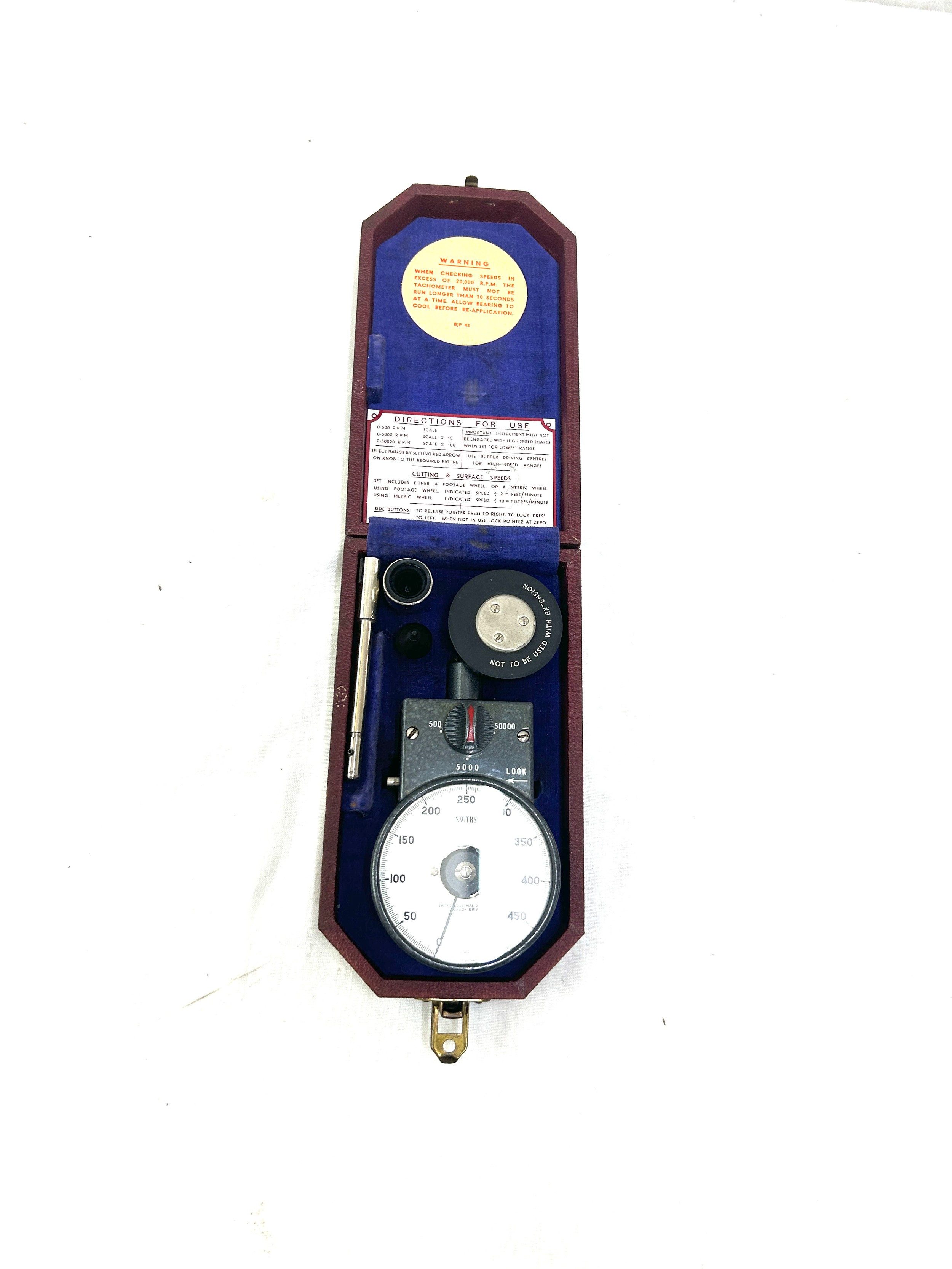 Vintage Smiths ath7 Rev Counter Industrial Tachometer RPM Gauge in Case