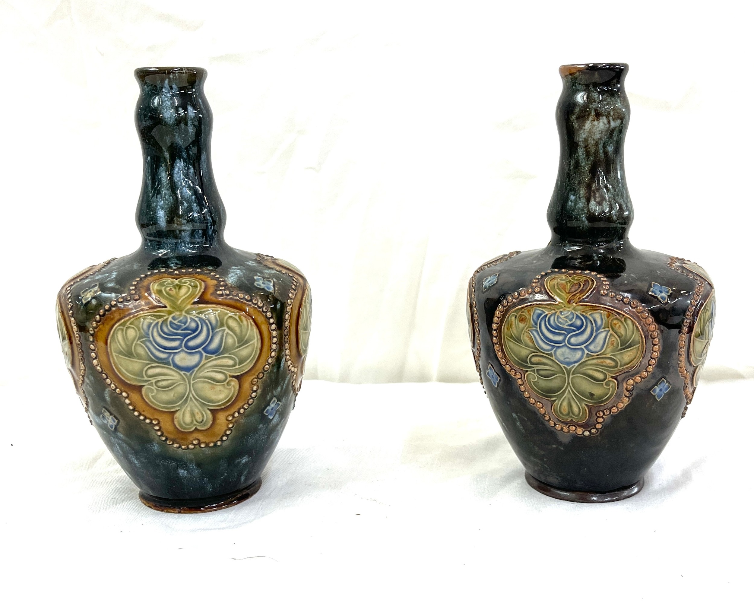 Pair of Royal Doulton Early stoneware vases height approximately 7.5 inches tall