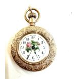 Vintage gold plated the waterbury pocket watch, the dial with flower decoration