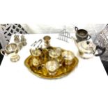 Large selection of metal ware includes silver plate, part tea set etc