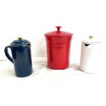 Le creuset lidded pot and 2 ceramic tea pots