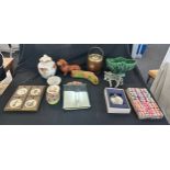 Selection of miscellaneous items includes Flower framed mirror, Royal albert etc