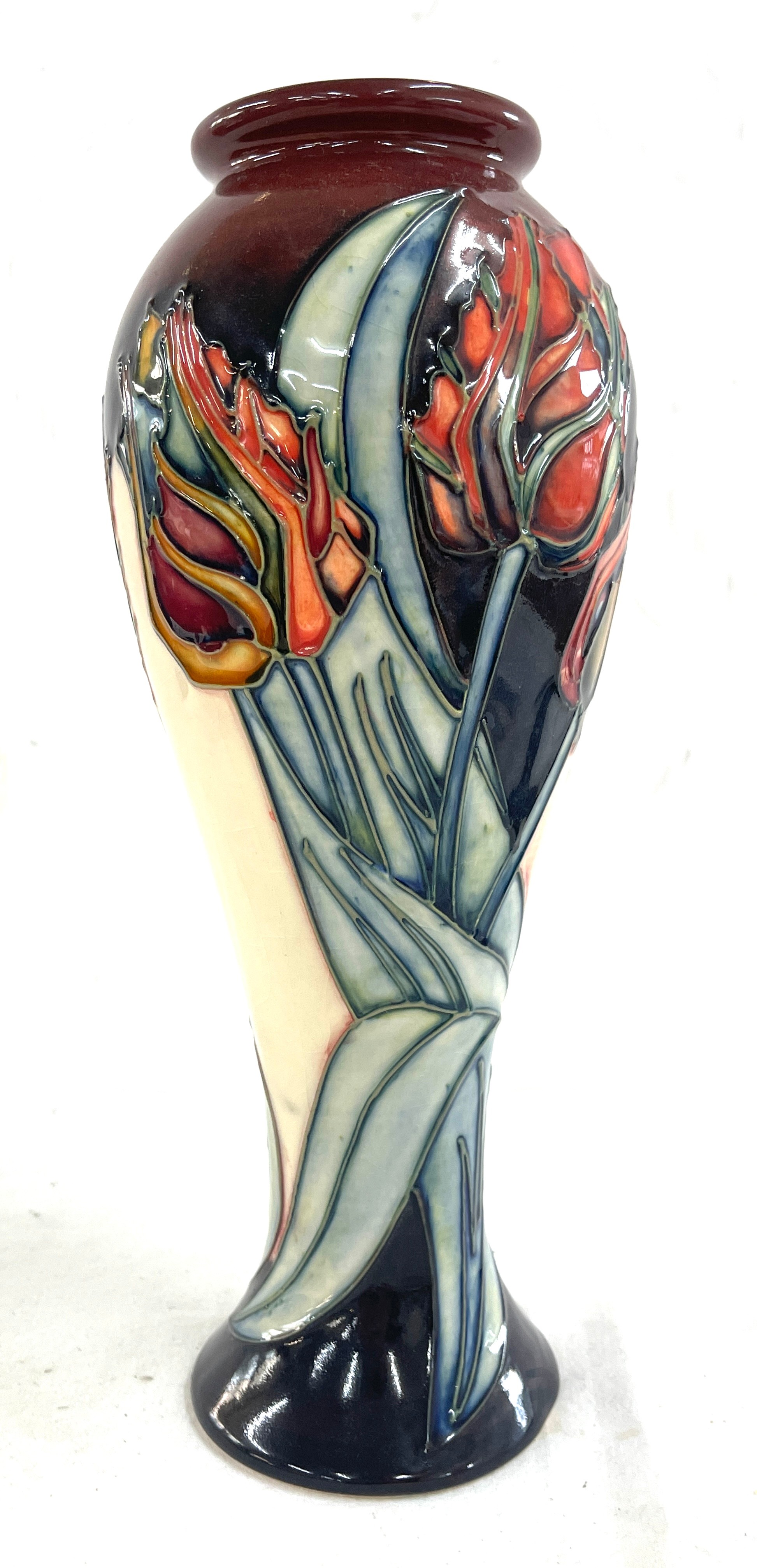 Vintage Moorcroft red Tulip pattern inverted baluster vase height approximately 11 inches tall