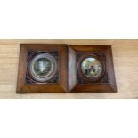 Pair of wooden carved miniature picture wall plaques measures approx 10 inches square