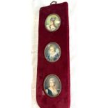 Three reproduction copies of hand painted miniatures on a sash