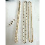 9ct gold cultured pearl necklace set with rubies, emeralds, sapphires and others