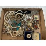 Box of assorted vintage costume jewellery