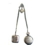 Superb hallmarked double Albert sterling silver pocket watch chain with silver vesta and waltham