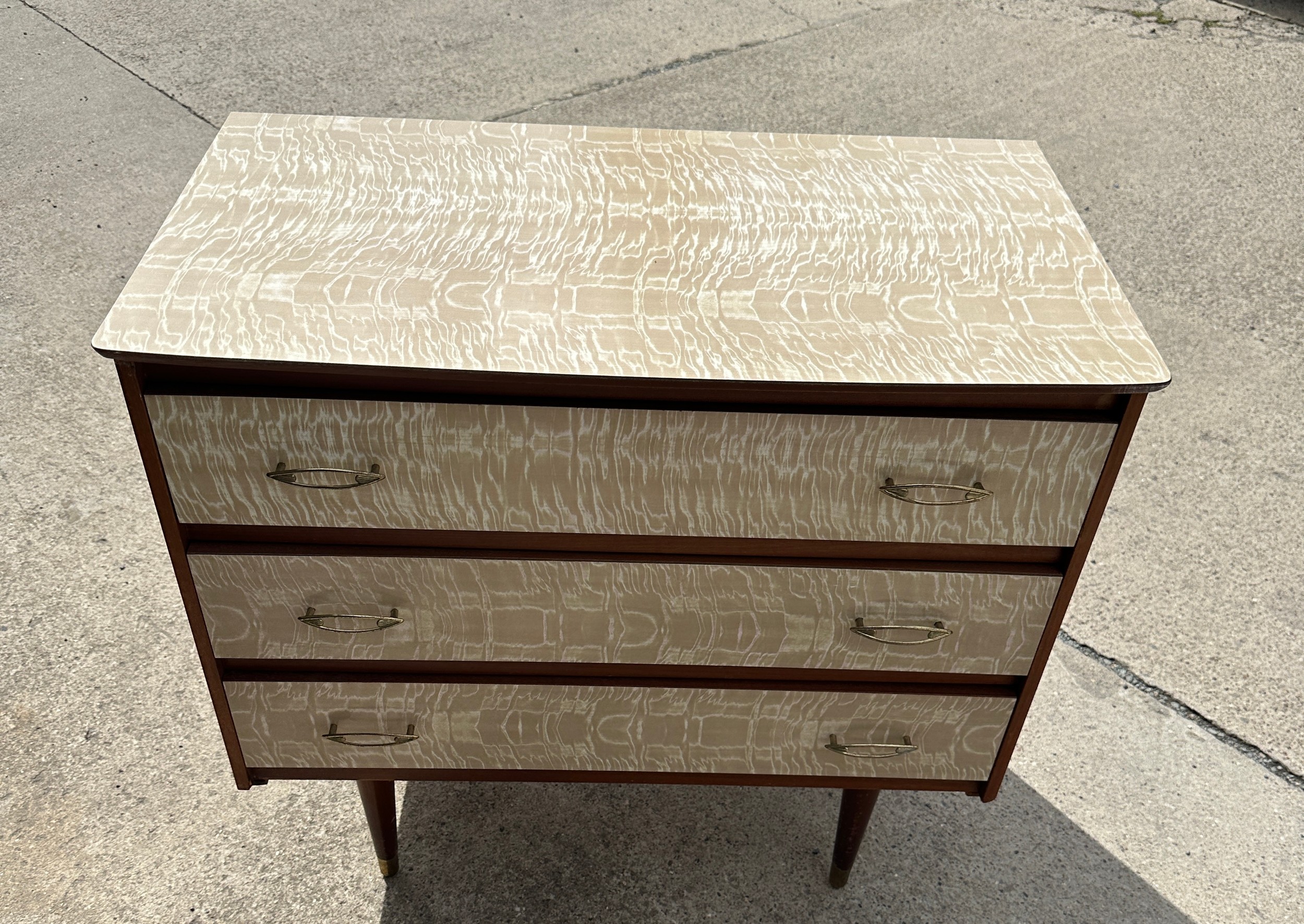 60's melamine three drawer chest of drawers measures approx 30 inches wide by 28 inches tall - Image 2 of 3