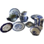 Selection of antique and later blue and white pottery to include vase, jug, plates etc