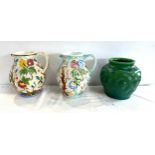 Two antique M.J Wood Burslem England hand painted Indian Tree jugs and one other vase stamped Royal-