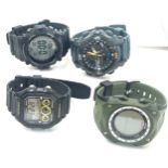 Selection of 4 gents wrist watches includes casio illuminator 3502, sekonda 1349 dlw, timex 1003y-64