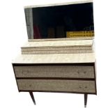 Vintage 60's melamine dressing table and mirror measures approx 28 inches tall by 40 inches wide