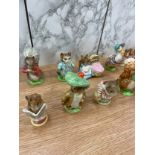 Selection of 12 Beswick Beatrix potter figures includes Miss Moppet, Peter rabbit, Squirrel