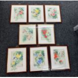 Selection of framed Japanese silk paintings measures approx 16 inches tall by 13 inches wide