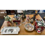 Selection of vintage Christmas porcelain decorations to include Royal Albert plates etc