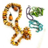 Selection of assorted beads includes amber, turquoise etc