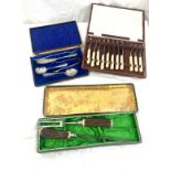 Selection of boxed cutlery includes carving set etc
