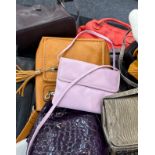 Selection of ladies vintage and later handbags and some hats to include Dents 1777, fiorelli