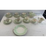 Six piece Solian ware tea service to include cups, saucers, tea pot, milk jug, sugar bowl and cake