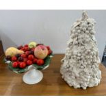 Two large porcelain table centre pieces of fruit- tallest measures approx 18 inches tall