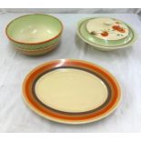 Three pieces of Clarice Cliff to include a tureen, bowl and serving plate