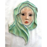 Vintage Crown Devon hand painted wall hanging face mask signed ' Hand painted staffs England '