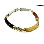 9ct gold chinese jade/onyx/citrine column bracelet (9.9g)