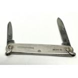 Antique Victorian silver pen knife with twin blade sheffield silver hallmarks makers T.Turner & Co