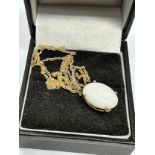 9ct gold opal & diamond pendant necklace (2.2g)