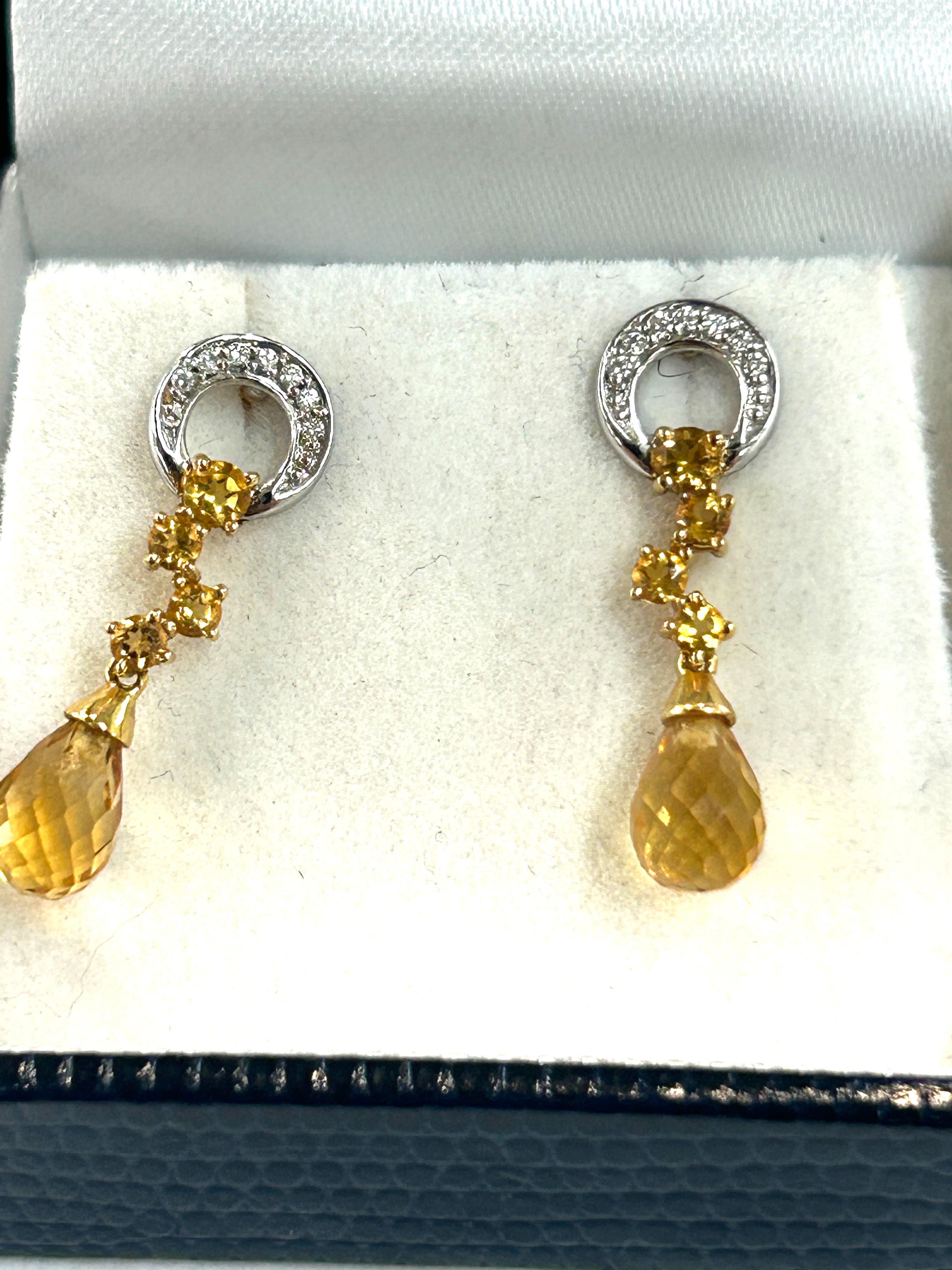 Ladies 9ct gold diamond and citrine set necklace and earring set total weight approx 5.7 grams - Bild 3 aus 3