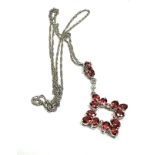 9ct white gold diamond and red gemstone drop pendant on chain (2.9g)
