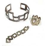 A Silver Bracelet, Ring And Earrings By Old Florence (59g)