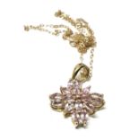 9ct gold pink gemstones pendant necklace (2.3g)