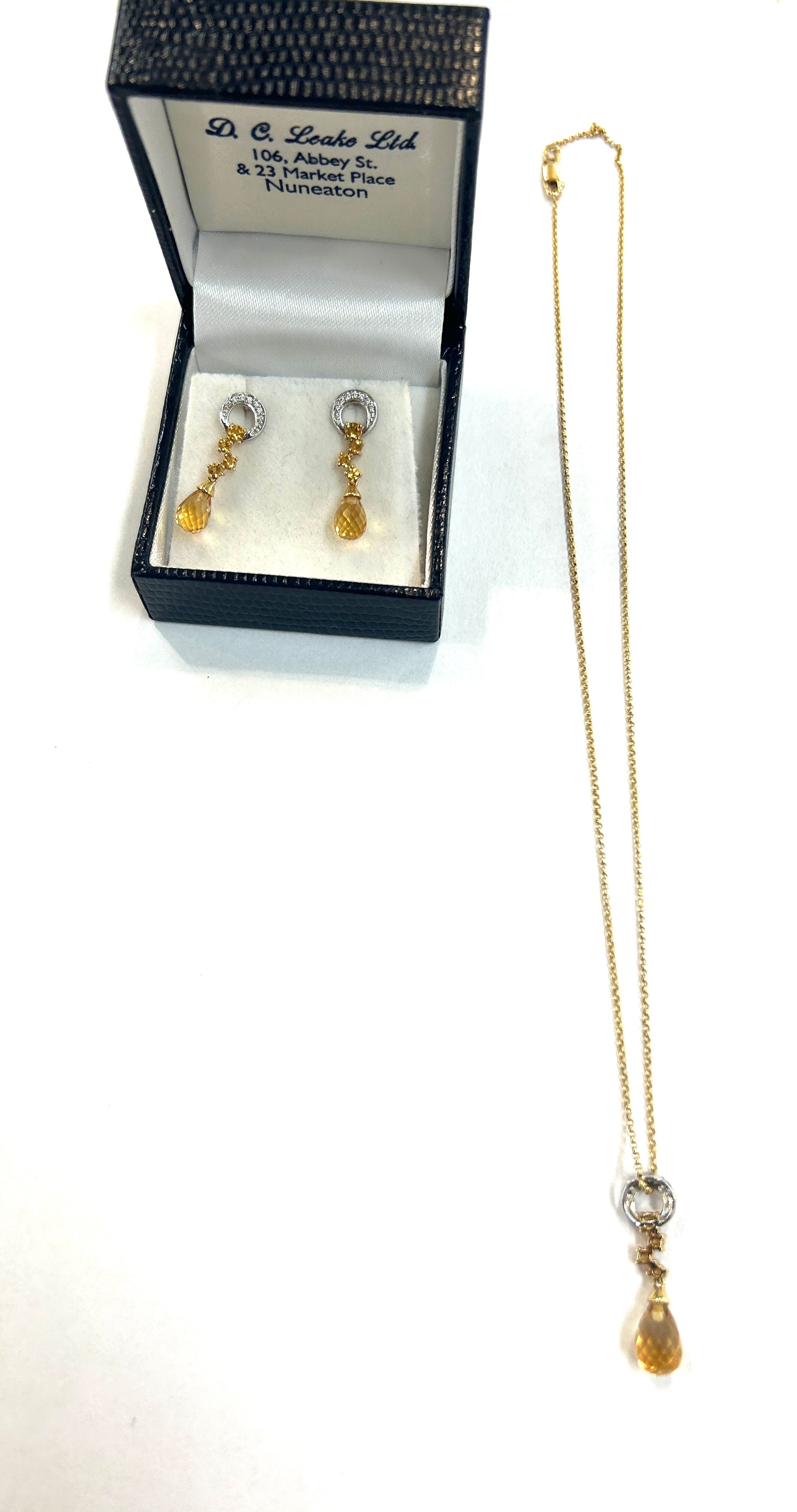 Ladies 9ct gold diamond and citrine set necklace and earring set total weight approx 5.7 grams