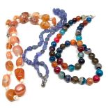 Three Silver Clasped Gemstone Bead Necklaces (220g)