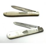 2 antique silver blade & m.o.p handle fruit knives
