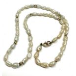 9ct gold clasp freshwater pearl bead necklace and gold spacers measures approx 37cm long weight 7g