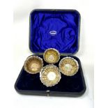 Boxed Antique set of silver salts Sheffield silver hallmarks missing spoons