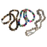 Three Silver Clasped Gemstone Bead Necklaces (212g)