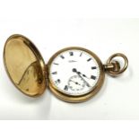 Antique waltham 14ct gold plated full hunter pocket watch the watch is ticking
